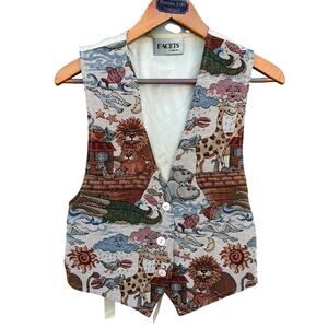 Vintage Tapestry Vest Womens Medium Noahs Ark Sunday School Church 90s